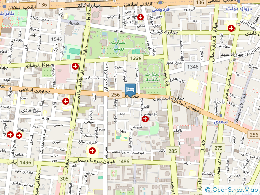 هتل نادری تهران روی نقشه
