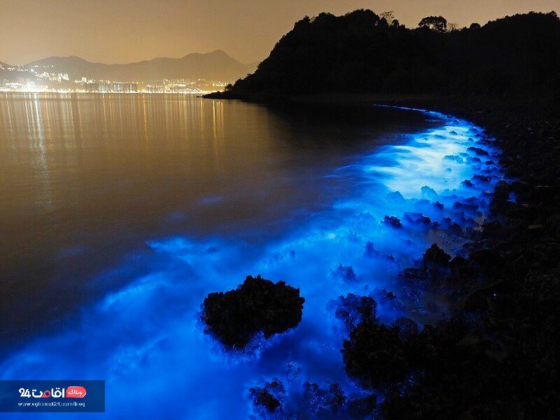 سواحل جزایر لارک با رنگ آبی در شب