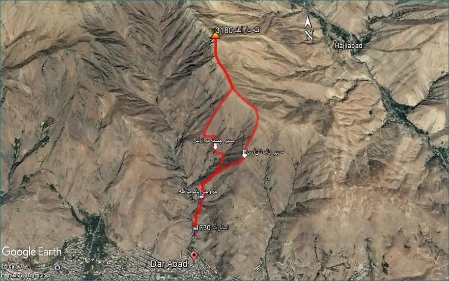 مسیر کوهنوردی دارآباد روی نقشه