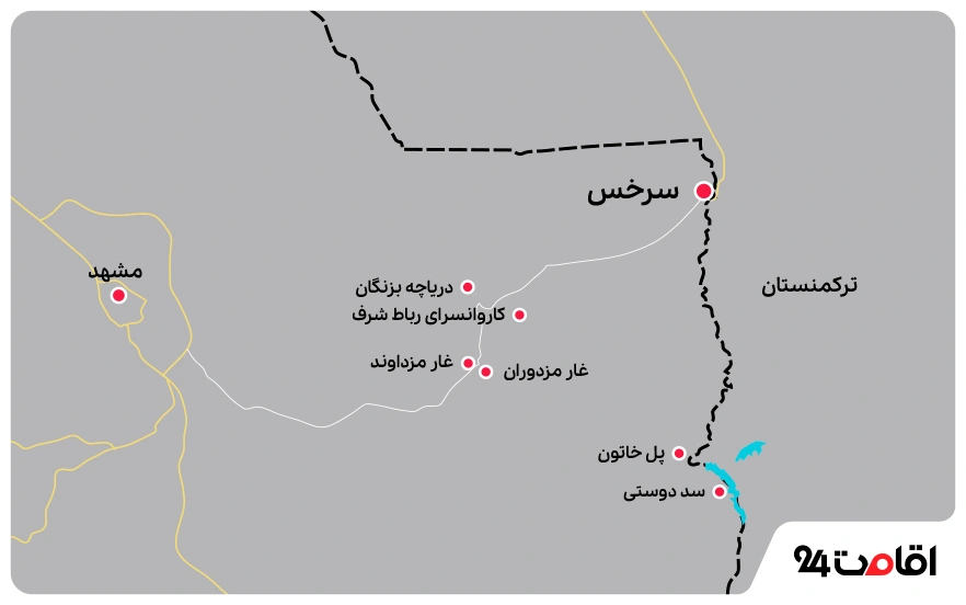 نقشه جاهای دیدنی سرخس