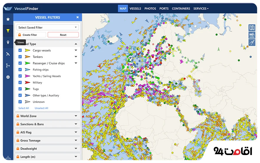 سایت ترافیک دریایی زنده Vessel Finder