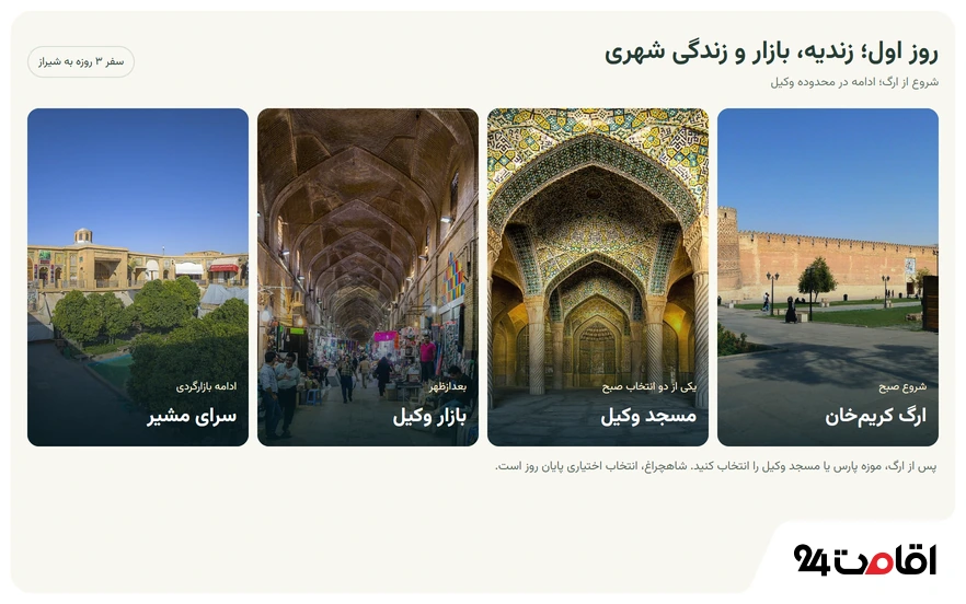روز اول برنامه سفر 3 روزه به شیراز
