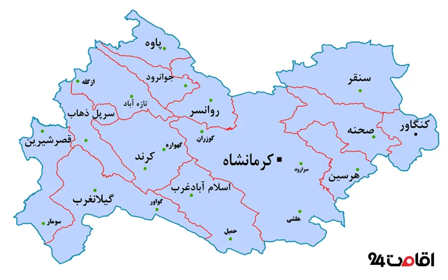 شهر کرمانشاه در نقشه ایران