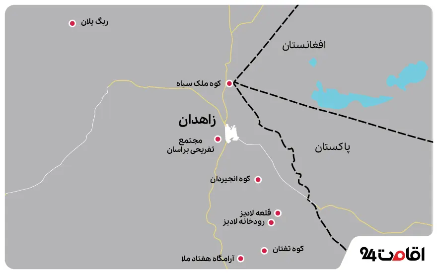 جاهای دیدنی زاهدان روی نقشه